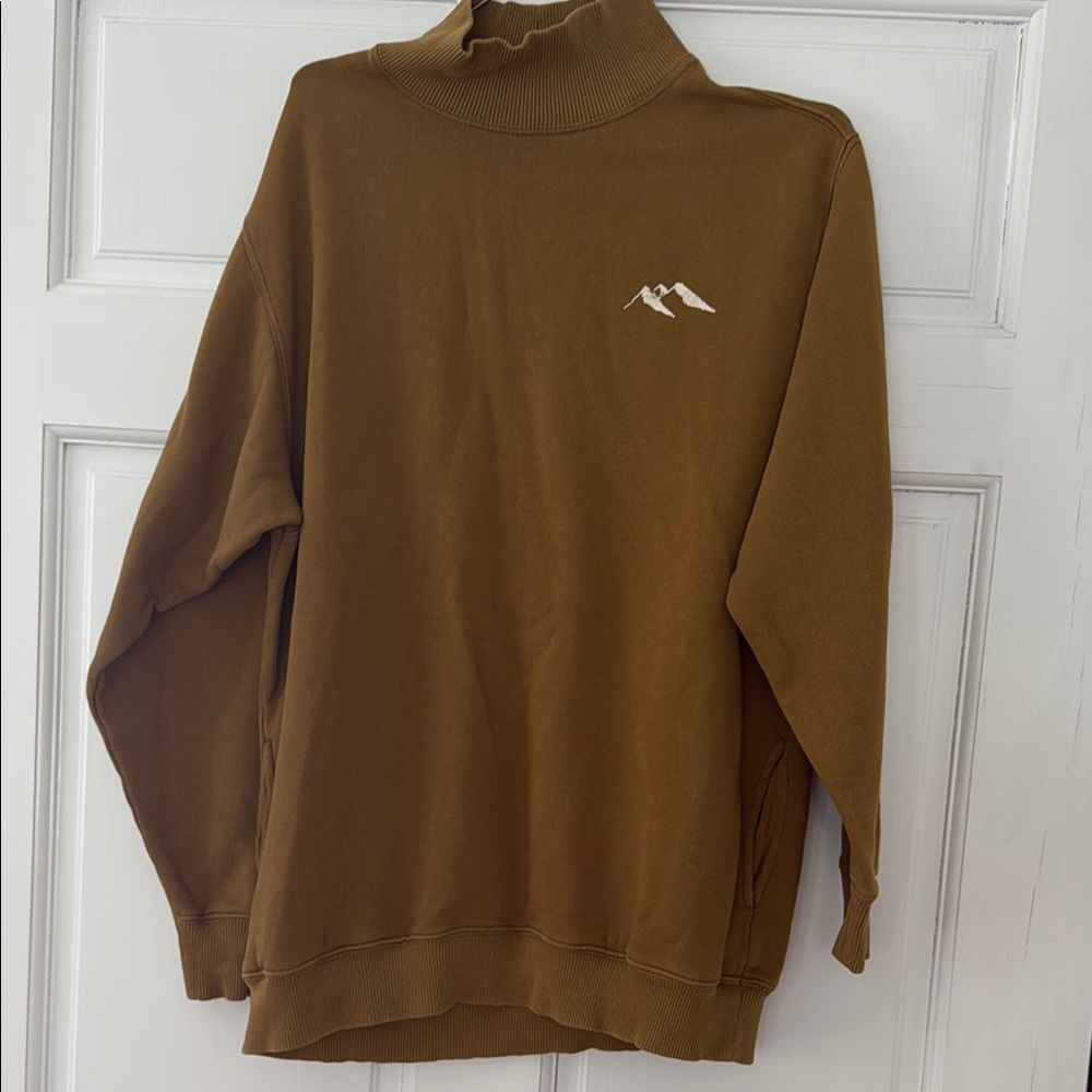 Aerie Brown Mockneck Sweater with Ribbed Detailing Womens XS
